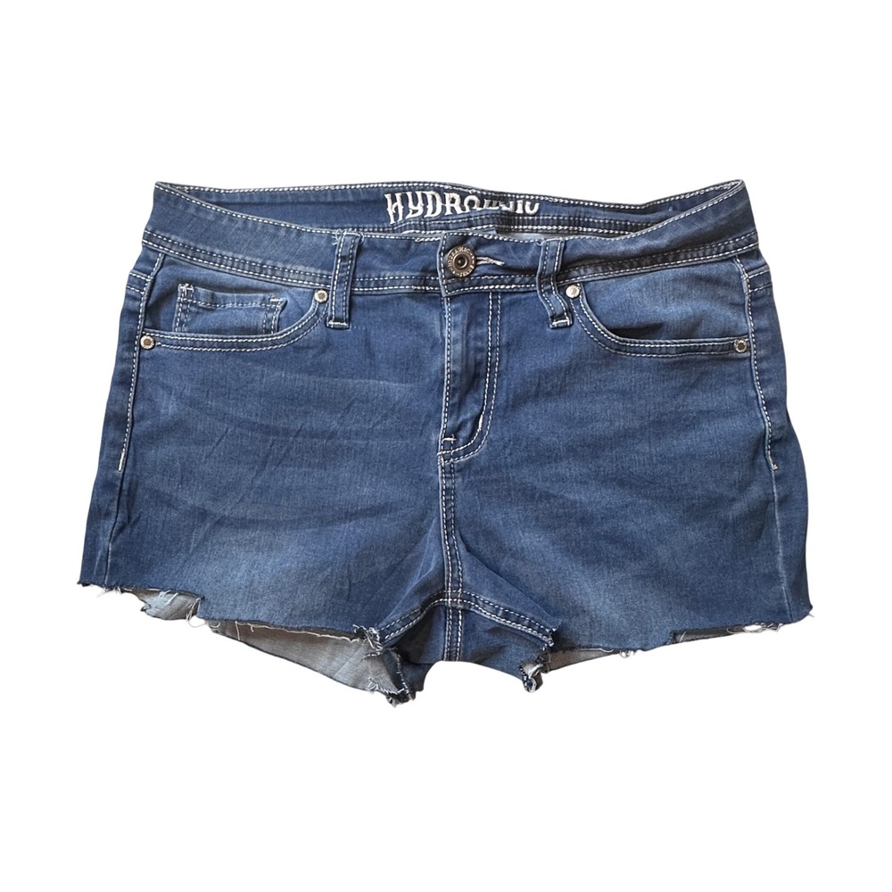 Hydraulic Shorts Womens 9 Blue Nolita‎ Mid Rise Curvy Cut Off Denim Lace Pockets